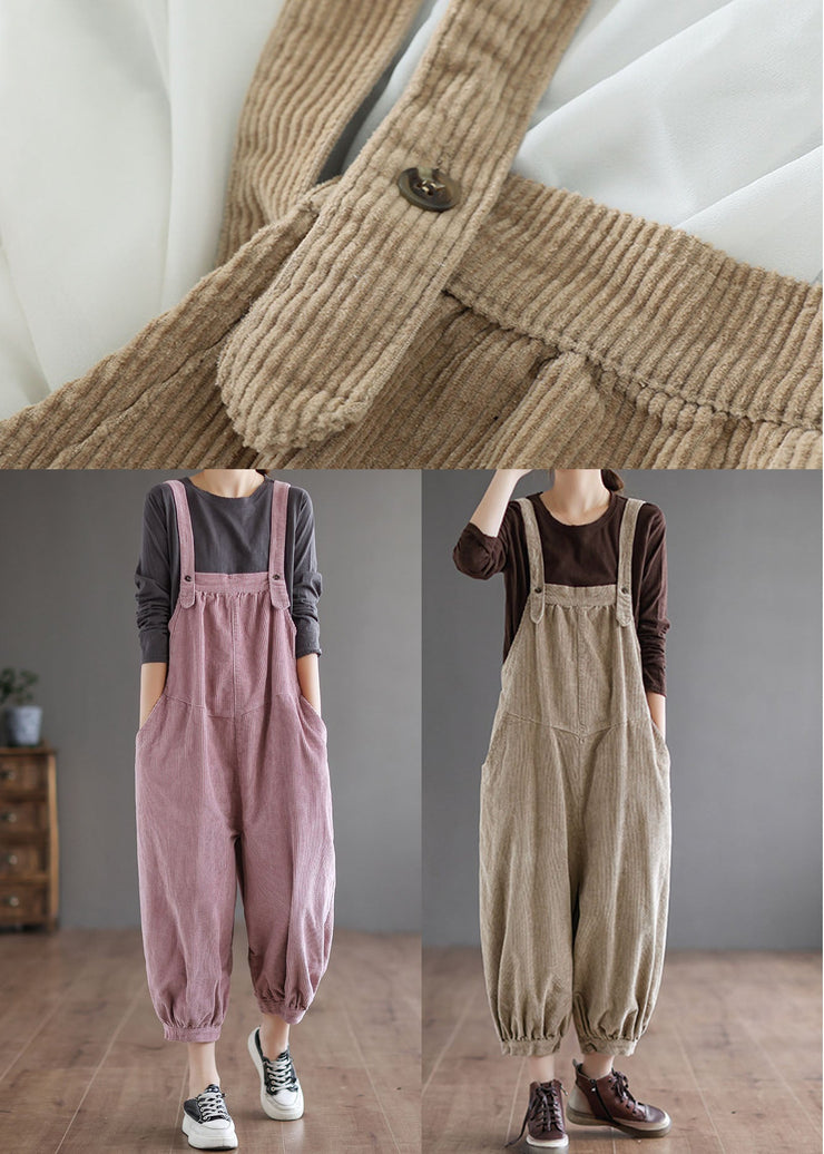 Women Pink Oversized Solid Color Corduroy Jumpsuits Fall