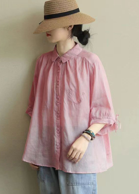 Green Peter Pan Collar Patchwork Cotton Shirt Top Summer