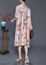 Women Pink Tasseled Print Silk Maxi Dress Summer