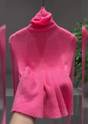 Women Pink Turtleneck Cotton Knit Sweater Tops Spring