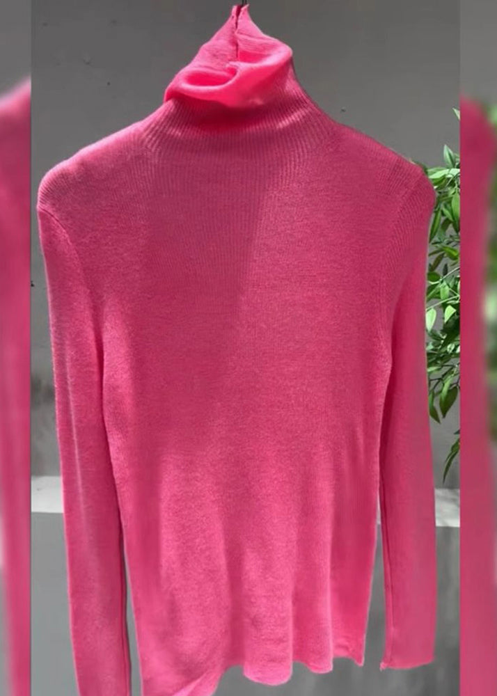 Women Pink Turtleneck Cotton Knit Sweater Tops Spring