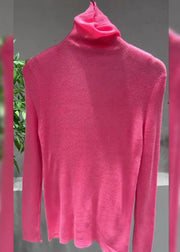 Women Pink Turtleneck Cotton Knit Sweater Tops Spring