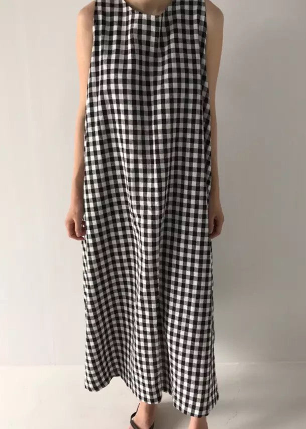 Women Plaid Pockets Cozy Long Dress Summer