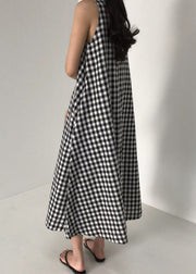 Women Plaid Pockets Cozy Long Dress Summer