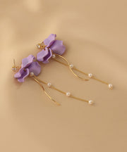 Women Purple Alloy Long Tassel Drop Earrings