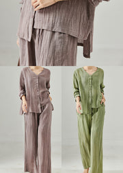 Women Purple Asymmetrical Wrinkled Linen Two Pieces Set Summer