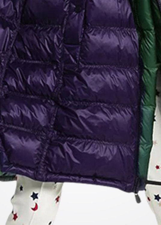 Women Purple Hooded Zippered Duck Down Puffer Coat Winter