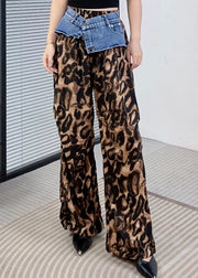 Women Purple Leopard Print Patchwork Pants Summer