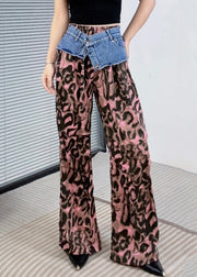 Women Purple Leopard Print Patchwork Pants Summer