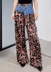 Women Purple Leopard Print Patchwork Pants Summer
