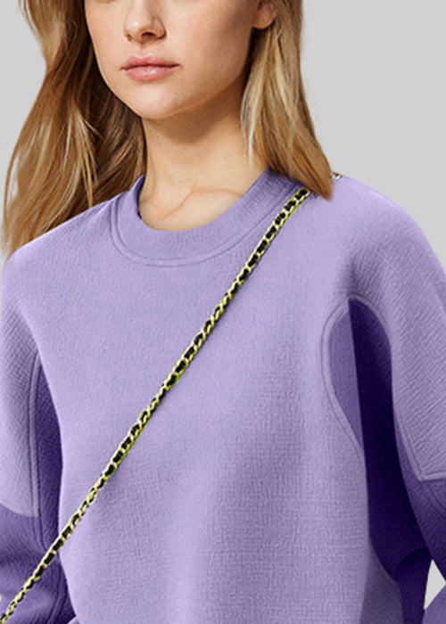 Women Purple O Neck Patchwork Cotton Sweatshirt Spring