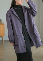 Women Purple Oversized Big Pockets Cotton Coats Fall