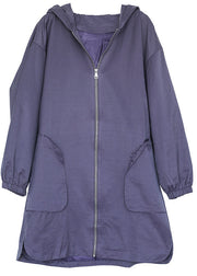 Women Purple Oversized Big Pockets Cotton Coats Fall