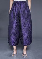 Women Purple Oversized Jacquard Silk Wide Leg Pants Summer