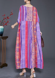 Women Purple Oversized Striped Cotton Maxi Dresses Summer