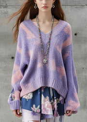 Women Purple Oversized Tie Dye Thick Knit Sweater Fall