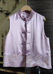 Women Purple Patchwork Embroideried Silk Tops Sleeveless