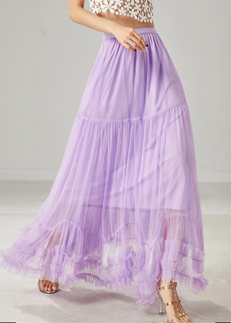 Women Purple Ruffled Tulle A Line Skirt Summer