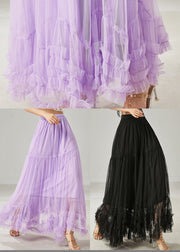 Women Purple Ruffled Tulle A Line Skirt Summer