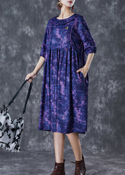 Women Purple Tie Dye Exra Large Hem Cotton Maxi Dresses Half Sleeve