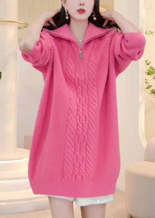 Women Purple Zip Up Cozy Solid Knit Sweaters Winter