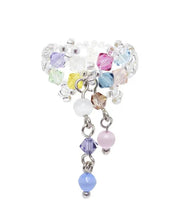 Women Rainbow Crystal Pearl Floral Tassel Rings