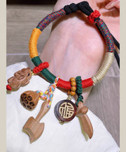 Women Rainbow Hand Woven Mahogany Tassel Charm Bracelet