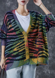 Women Rainbow Oversized Striped Knit Cardigan Winter