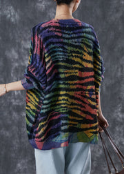 Women Rainbow Oversized Striped Knit Cardigan Winter