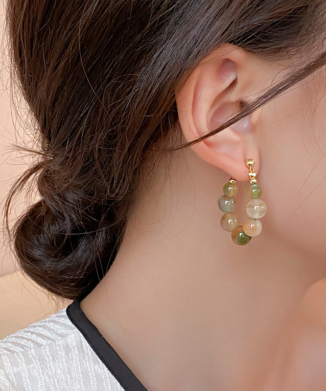 Women Rainbow Sterling Silver Alloy Gem Stone Beading Hoop Earrings