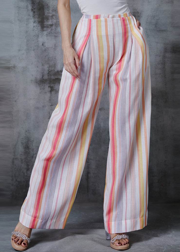 Women Rainbow Striped Cotton Wide Leg Pants Spring