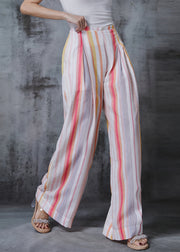 Women Rainbow Striped Cotton Wide Leg Pants Spring