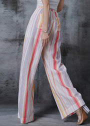 Women Rainbow Striped Cotton Wide Leg Pants Spring