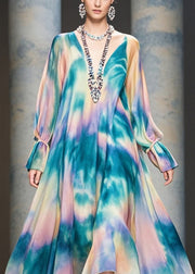 Women Rainbow Tie Dye Exra Large Hem Chiffon Beach Dress Fall