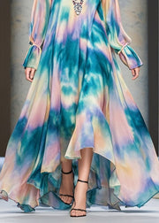 Women Rainbow Tie Dye Exra Large Hem Chiffon Beach Dress Fall