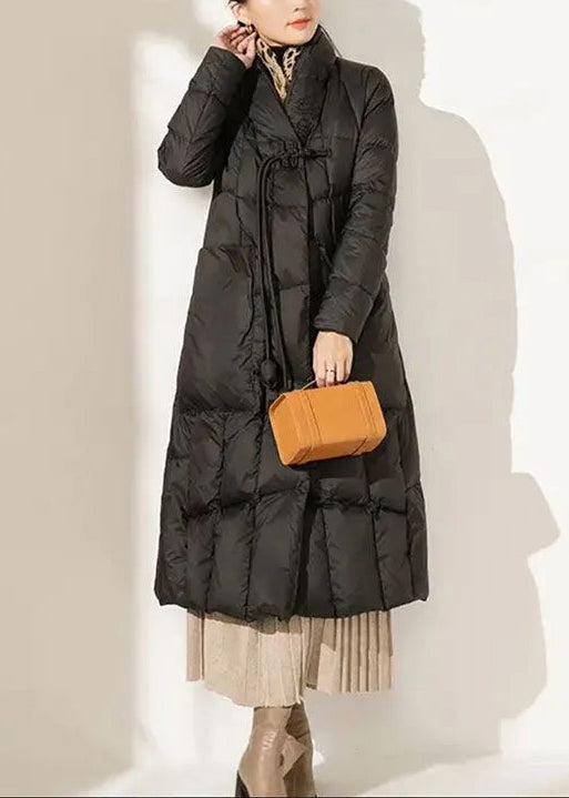 Women Red Button Pockets Patchwork Duck Down Coat Winter