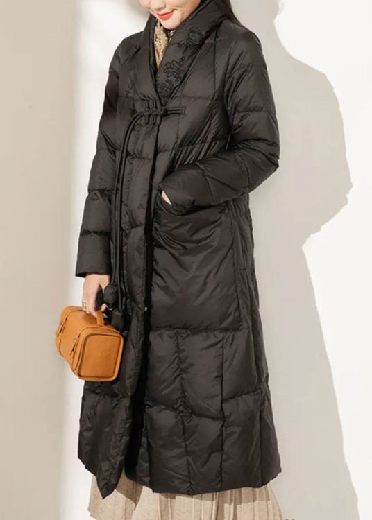 Women Red Button Pockets Patchwork Duck Down Coat Winter