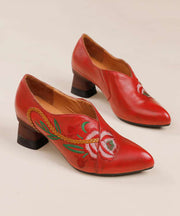 Women Red Cowhide Leather Embossed Splicing High Heels