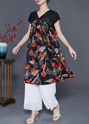 Women Red Floral Exra Large Hem Chiffon Maxi Dresses Summer