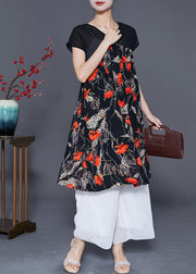 Women Red Floral Exra Large Hem Chiffon Maxi Dresses Summer