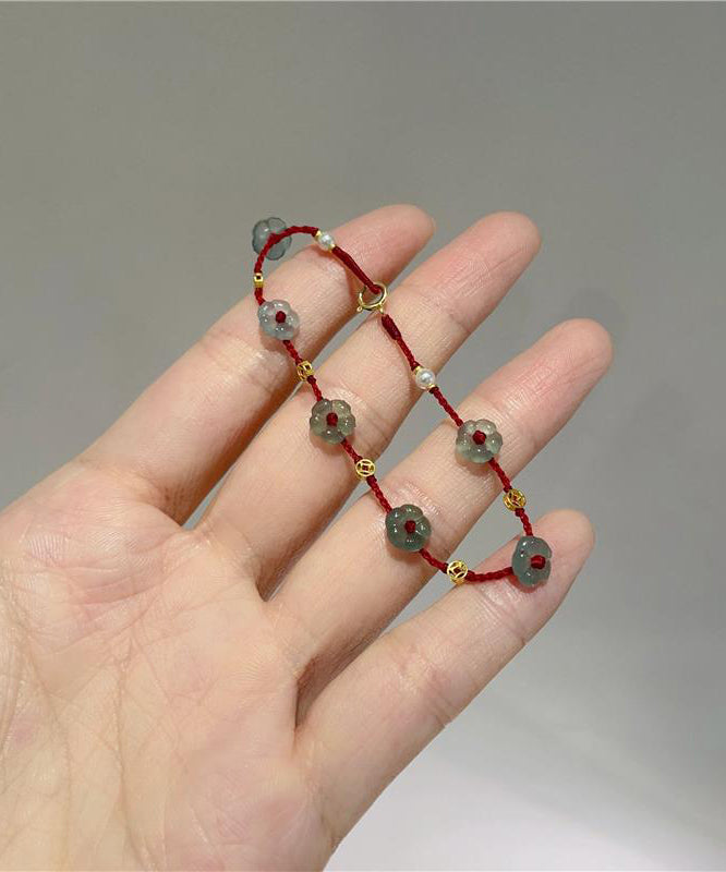 Women Red Hand Knitting Pearl Bracelet