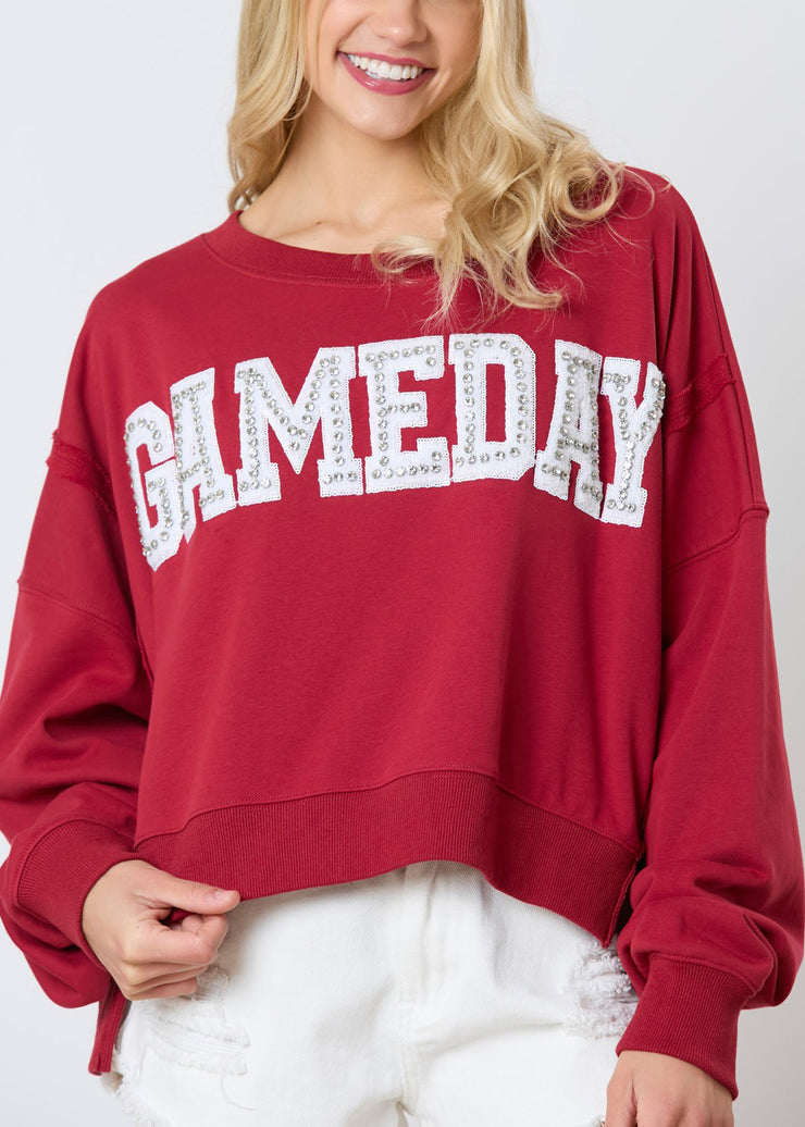 Women Red Letter Zircon Cotton Sweatshirt Long Sleeve