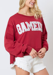 Women Red Letter Zircon Cotton Sweatshirt Long Sleeve