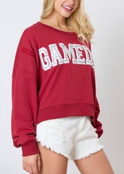 Women Red Letter Zircon Cotton Sweatshirt Long Sleeve