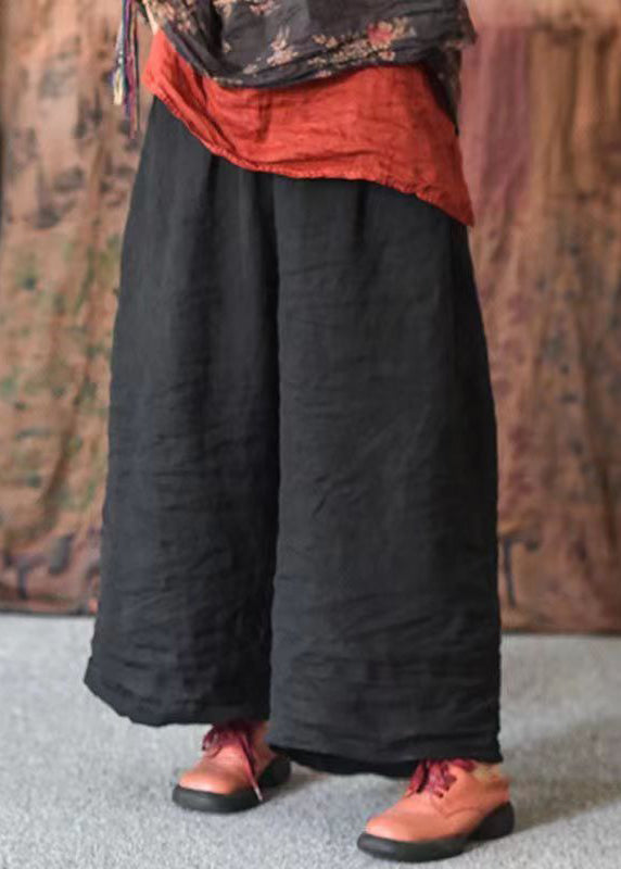 Women Red Loose Pockets Linen Wide Leg Pants Summer