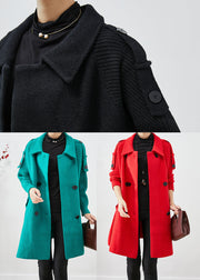 Women Red Oversized Knit Patchwork Woolen Coat Fall