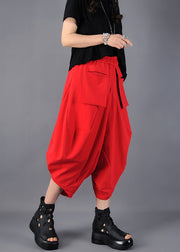 Women Red Oversized Pockets Cotton Harem Pants Spring