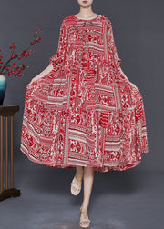 Women Red Oversized Print Chiffon Robe Dresses Spring