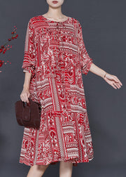 Women Red Oversized Print Chiffon Robe Dresses Spring