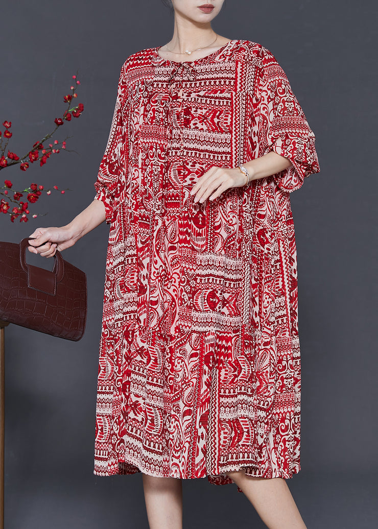 Women Red Oversized Print Chiffon Robe Dresses Fall